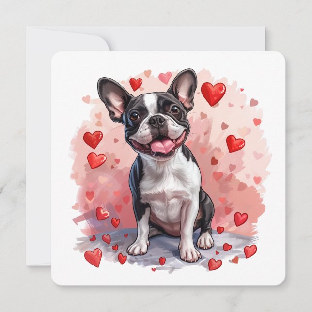 Cartes Pour Fêtes Annuelles Valentines Day Boston Terrier Dog (Devant)