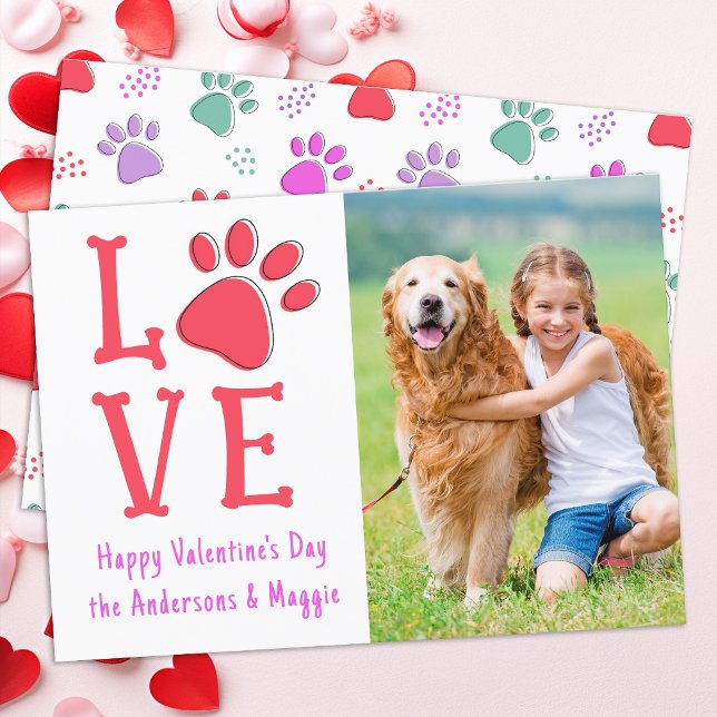 Cartes Pour Fêtes Annuelles Valentines Day LOVE Empreinte de patte Modern Chie (Créateur téléchargé)
