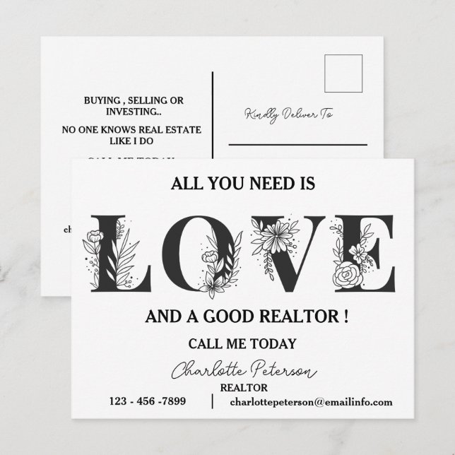 Cartes Pour Fêtes Annuelles Valentines Day Marketing immobilier Prospection (Devant / Derrière)
