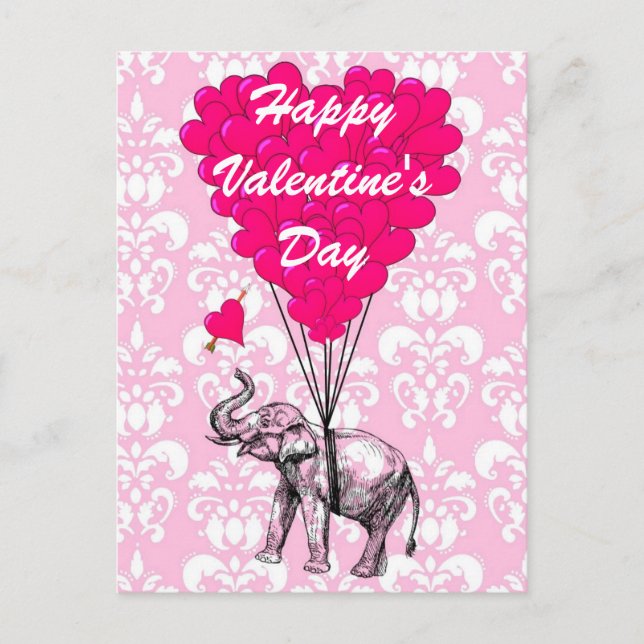Cartes Pour Fêtes Annuelles Valentines de coeur d'amour d'éléphant d'amusement (Devant)