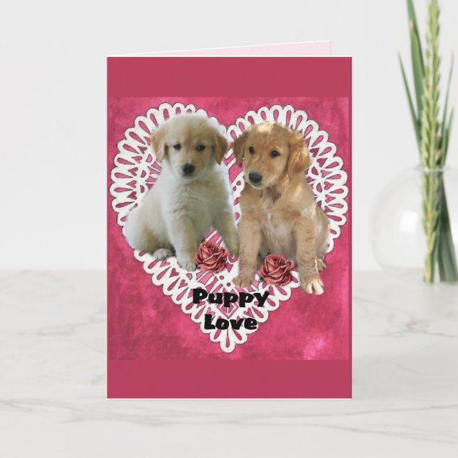 Cartes Pour Fêtes Annuelles Valentines de marionnettes Golden Retriever (Devant)