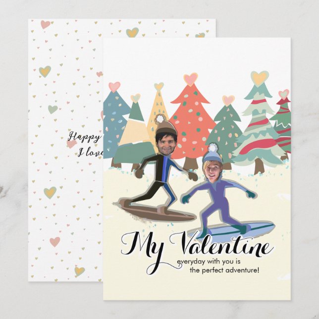 Cartes Pour Fêtes Annuelles Valentines de snowboard (Devant / Derrière)