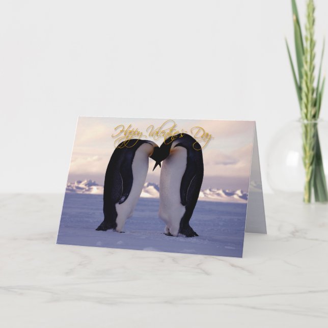 Cartes Pour Fêtes Annuelles Valentines empereur penquins embrasser (Devant)