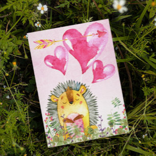 Cartes Pour Fêtes Annuelles Valentines Jour Mignonne Aquarelle Hérisson