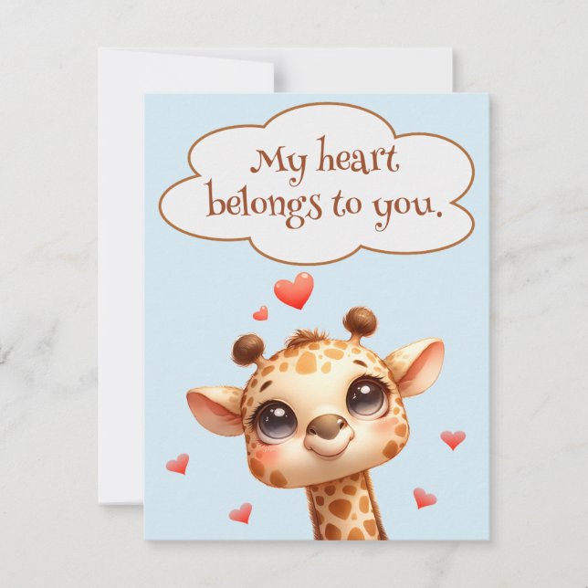 Cartes Pour Fêtes Annuelles Valentines Jour mignonne Giraffe Message d'amour (Devant)