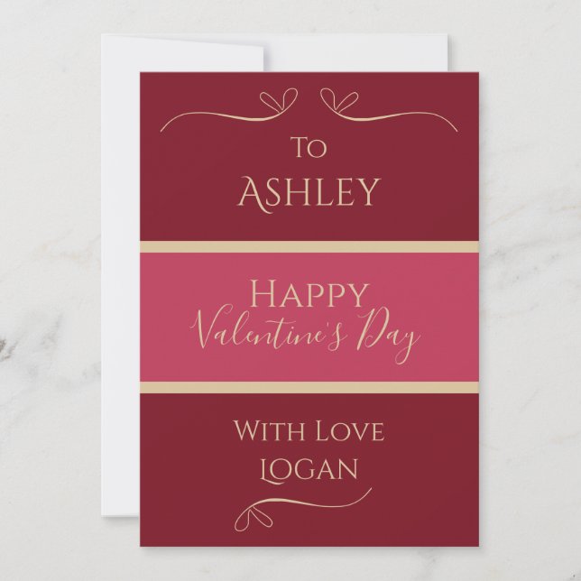 Cartes Pour Fêtes Annuelles Valentines Nom du jour Minimal Bourgogne Hot Pink  (Devant)