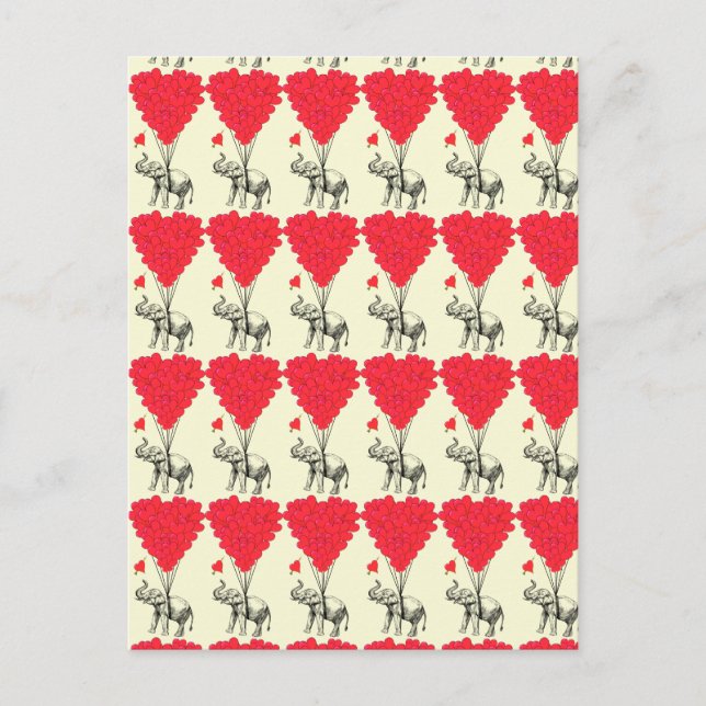 Cartes Pour Fêtes Annuelles Valentines romantiques de coeur d'amour d'éléphant (Devant)