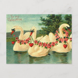 Cartes Pour Fêtes Annuelles Valentines vintages Cygnes et Coeurs