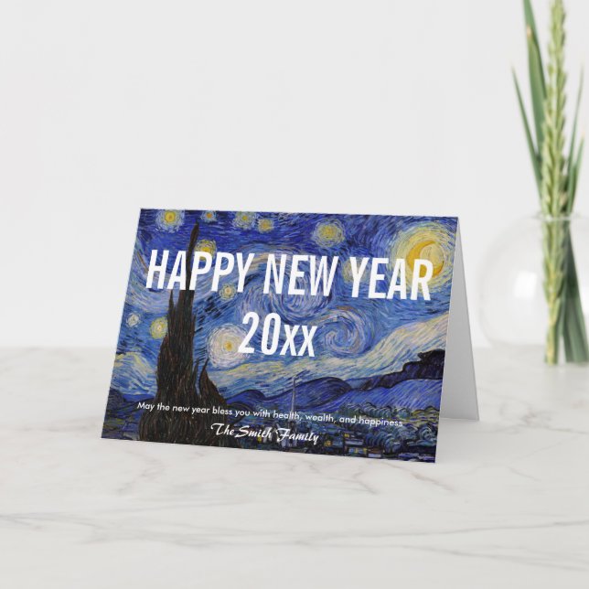 Cartes Pour Fêtes Annuelles Van Gogh - Bonne année avec la nuit étoilée (Devant)