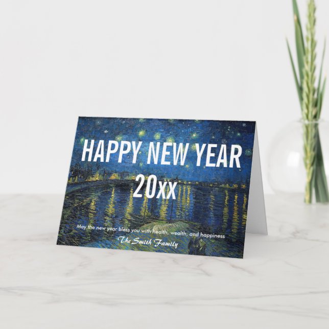 Cartes Pour Fêtes Annuelles Van Gogh - Bonne année avec nuit étoilée /Rhône (Devant)