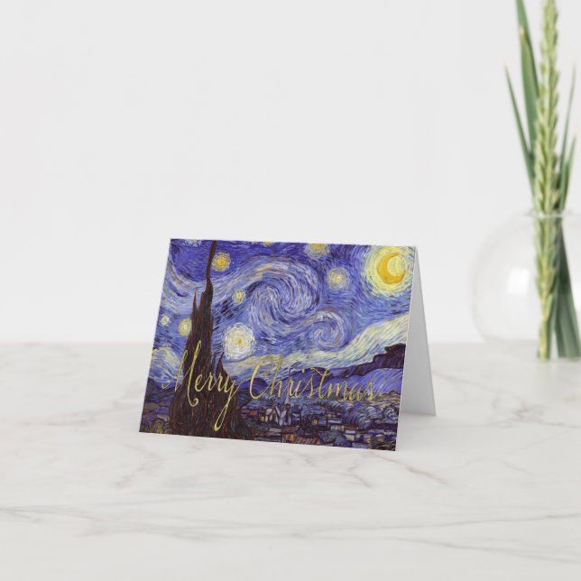 Cartes Pour Fêtes Annuelles Van Gogh Starry Nuit Joyeux Noël Gold Art (Devant)