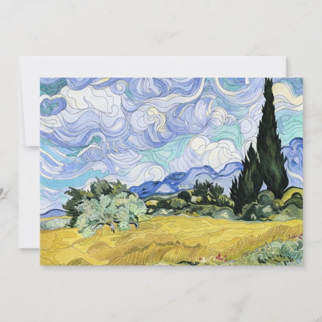 Cartes Pour Fêtes Annuelles Van Gogh - Wheatfield avec Cyprès, art célèbre (Devant)