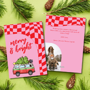 Cartes Pour Fêtes Annuelles Van Rétro Damier Joyeux & Lumineux Noël