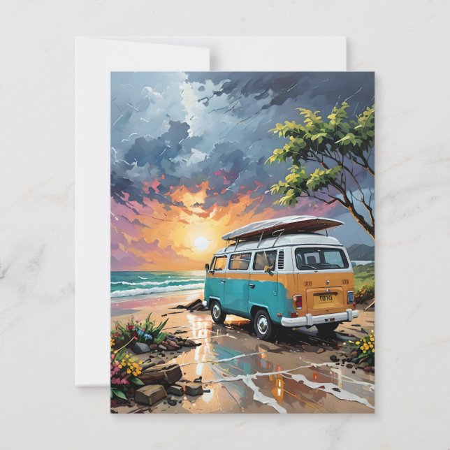 Cartes Pour Fêtes Annuelles Van Scene Sur La Plage B (Devant)