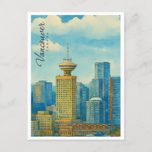Cartes Pour Fêtes Annuelles Vancouver Skyline Canada Vintage Watercolor
