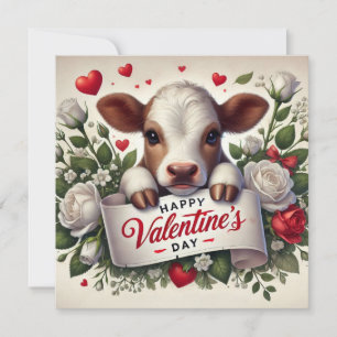 Cartes Pour Fêtes Annuelles Veau de la Saint-Valentin avec composition florale