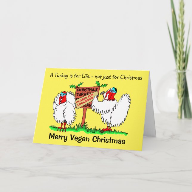 Cartes Pour Fêtes Annuelles Végétan Dessin Turkeys Verrouillage Noël (Devant)