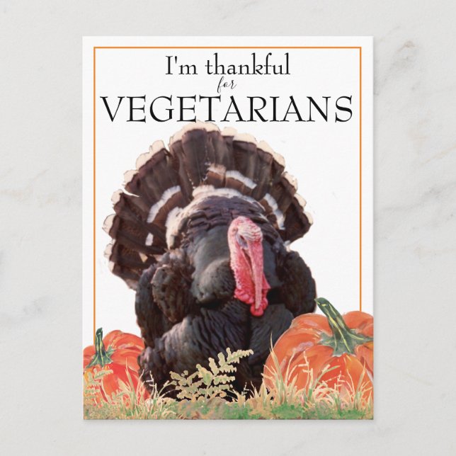 Cartes Pour Fêtes Annuelles Vegetarian VeganThanksgiving Turquie photo Merci (Devant)