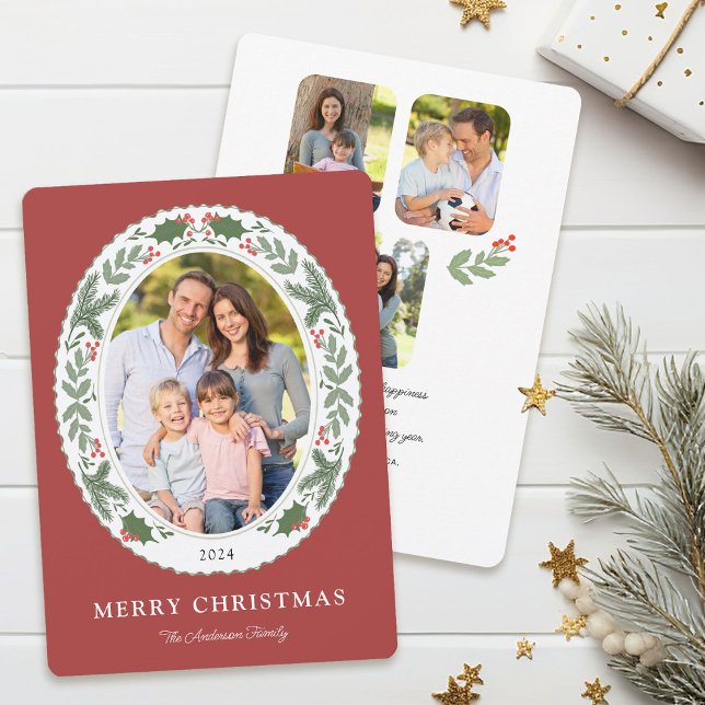 Cartes Pour Fêtes Annuelles Végétation de Noël intemporelle Message 4 Photo (Créateur téléchargé)