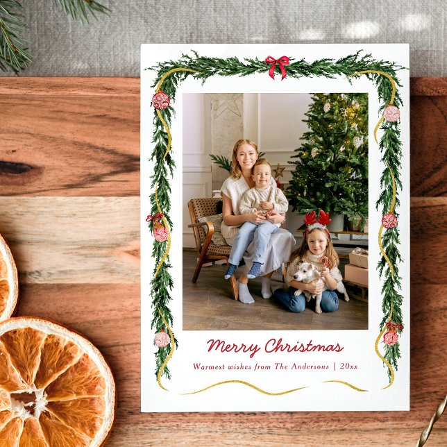 Cartes Pour Fêtes Annuelles Végétation de Noël moderne et vaches 1 photo (Créateur téléchargé)