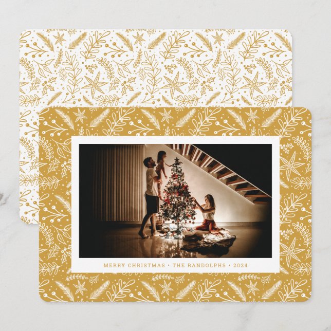 Cartes Pour Fêtes Annuelles Végétation de Noël (or) Photo horizontale (Devant / Derrière)