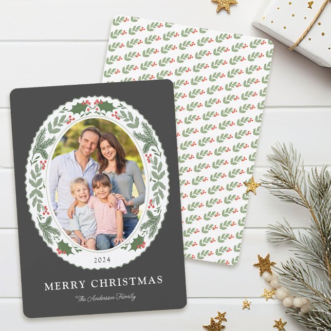 Cartes Pour Fêtes Annuelles Végétation de Noël Ovale Photo (Créateur téléchargé)