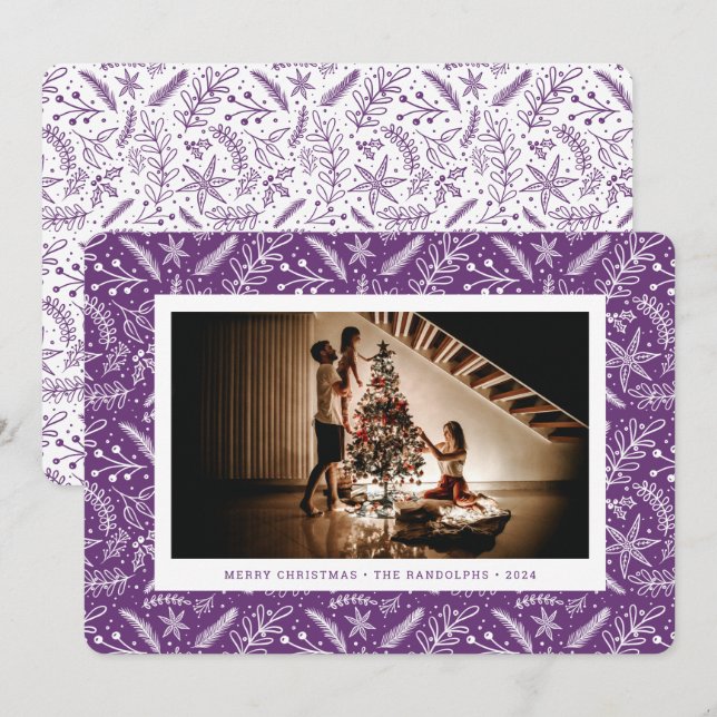 Cartes Pour Fêtes Annuelles Végétation de Noël (prune) Photo horizontale (Devant / Derrière)