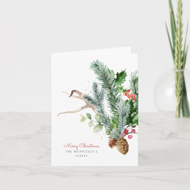 Cartes Pour Fêtes Annuelles Végétation d'hiver Aquarelle Salutation (Devant)