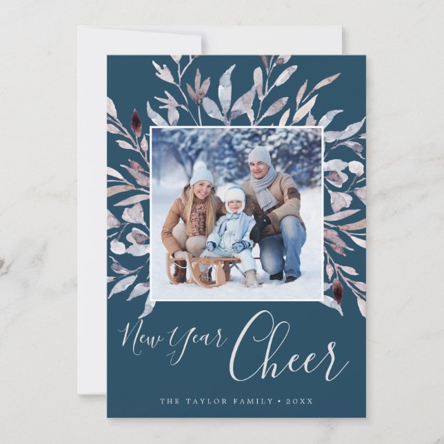 Cartes Pour Fêtes Annuelles Végétation D'Hiver Nouvel An Turquoise Bonne Année (Devant)