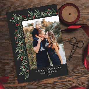 Cartes Pour Fêtes Annuelles Végétation d'hiver Photo noire Noël