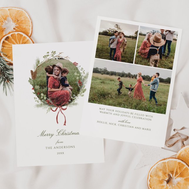 Cartes Pour Fêtes Annuelles Végétation d'hiver Wreath Red Bow Photo (Créateur téléchargé)
