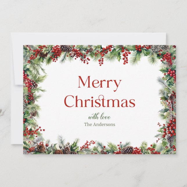 Cartes Pour Fêtes Annuelles Végétation Festive à l'aquarelle rouge aux baies s (Devant)