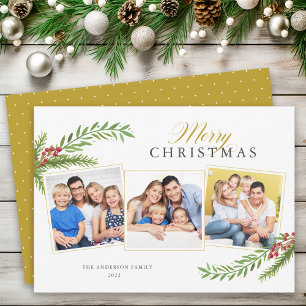 Cartes Pour Fêtes Annuelles Végétation hiver Minimale 3 Photo Joyeux Noël