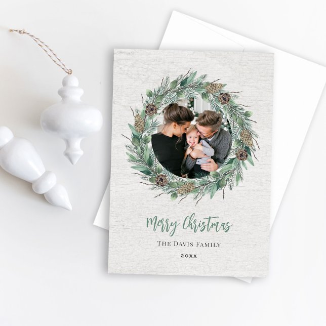 Cartes Pour Fêtes Annuelles Végétation hivernale rustique Wreath White Wood Ph (Créateur téléchargé)