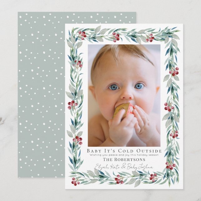 Cartes Pour Fêtes Annuelles Végéty Wreath Baby It's Cold Outside Photo (Devant / Derrière)