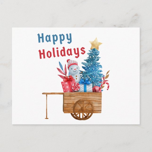 Cartes Pour Fêtes Annuelles Véhicule de vacances avec bonhomme de neige  (Devant)