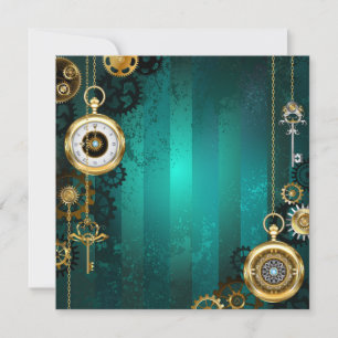 Cartes Pour Fêtes Annuelles Veille bijoux Steampunk sur un Arrière - plan vert
