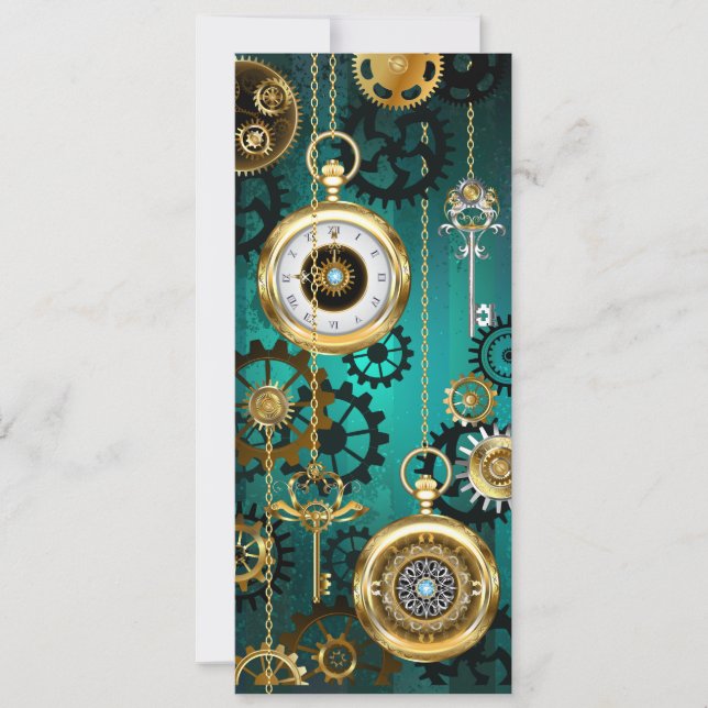 Cartes Pour Fêtes Annuelles Veille bijoux Steampunk sur un Arrière - plan vert (Devant)