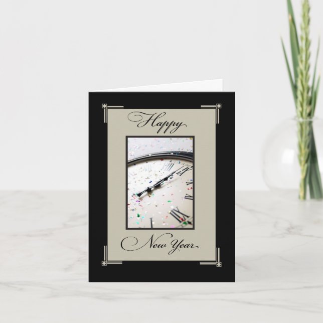 Cartes Pour Fêtes Annuelles Veille du Nouvel An Sophistiquée, Note Noir & Brun (Devant)