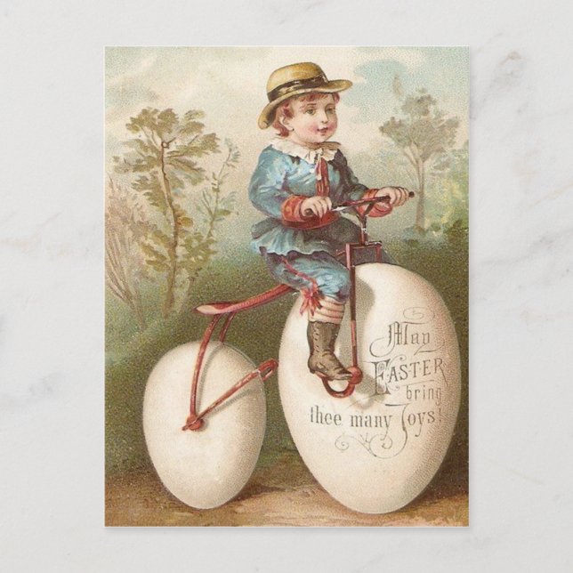 Cartes Pour Fêtes Annuelles Vélo de garçon victorien Oeuf de Pâques (Devant)