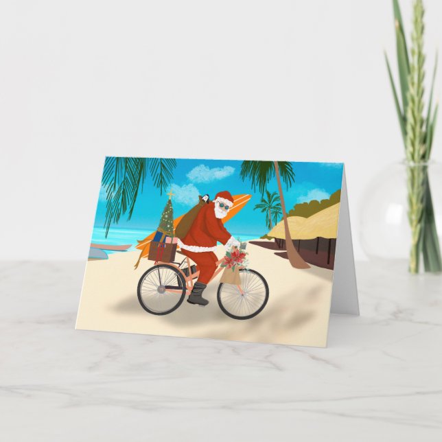 Cartes Pour Fêtes Annuelles Vélo Père Noël Tropical Island Summer Holiday (Devant)