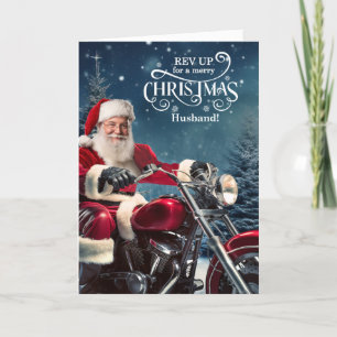 Cartes Pour Fêtes Annuelles Vélo pour mari Père Noël Noël avec pins d'hiver