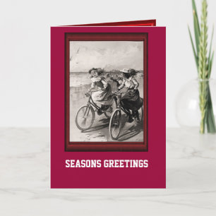 Cartes Pour Fêtes Annuelles Vélos vintages sur la plage