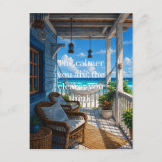 Cartes Pour Fêtes Annuelles Véranda côtière avec hamac et mer turquoise