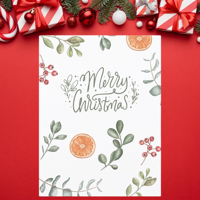 Cartes Pour Fêtes Annuelles Verdure botanique et Noël orange (Créateur téléchargé)