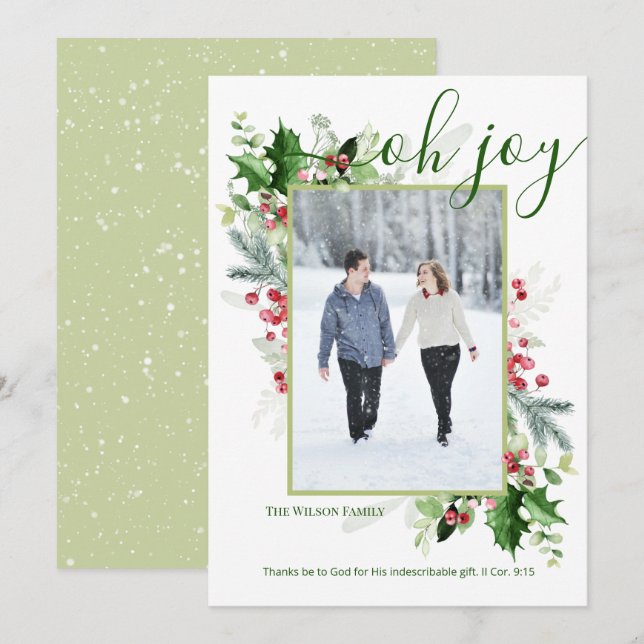 Cartes Pour Fêtes Annuelles Verdure de Noël moderne Salutation religieuse (Devant / Derrière)