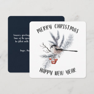 Cartes Pour Fêtes Annuelles Verdure de Noël, Neige, Minimaliste d'oiseaux