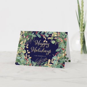 Cartes Pour Fêtes Annuelles Verdure dorée   Joyeuses fêtes