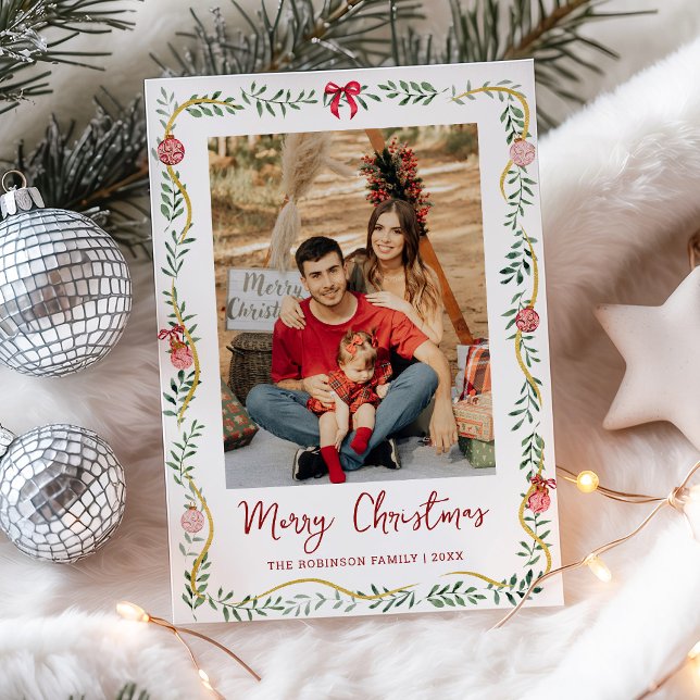 Cartes Pour Fêtes Annuelles Verdure et vaches minimes Joyeux Noël 1 Photo (Créateur téléchargé)