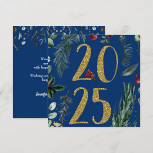 Cartes Pour Fêtes Annuelles Verdure rustique 2025 Bleu Nouvel An Vacances